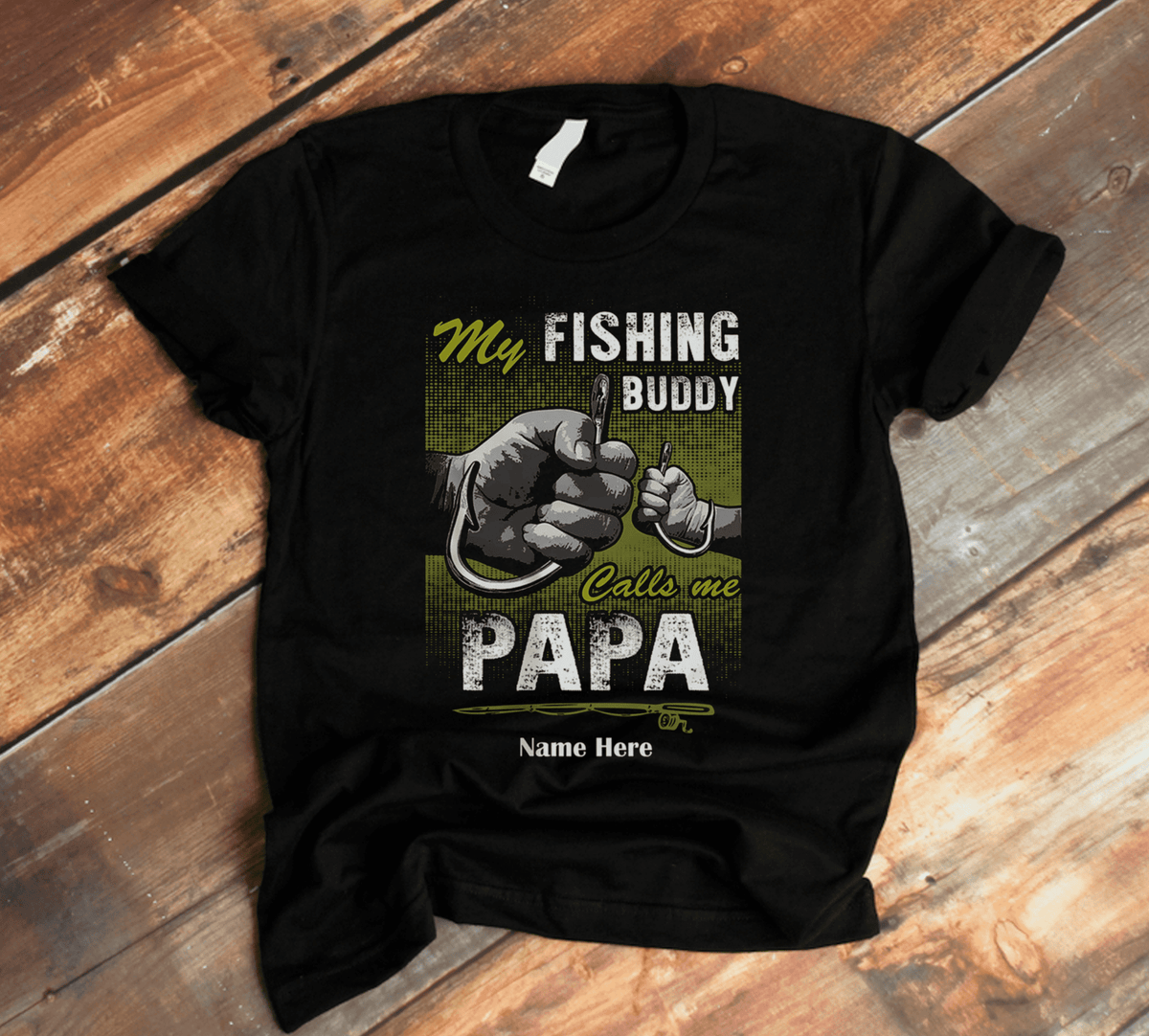 Personalized Shirt For Papa From Grandson Custom Name Hands Fist Bump My Fishing Buddy Call Me Papa Fishermen Outdoor Sport Love Papa Gifts Short Sleeve Tops Tee Shirt Gifts For Men Family
