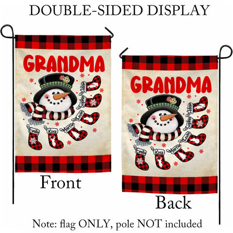 Grandma House Flag, Custom Christmas Grandkids Names Banner, Plaid Stockings Winter Outdoor Decor, Holiday Yard Decor, Grandma Christmas Garden Banner,  Gifts For Nana From Grandkids