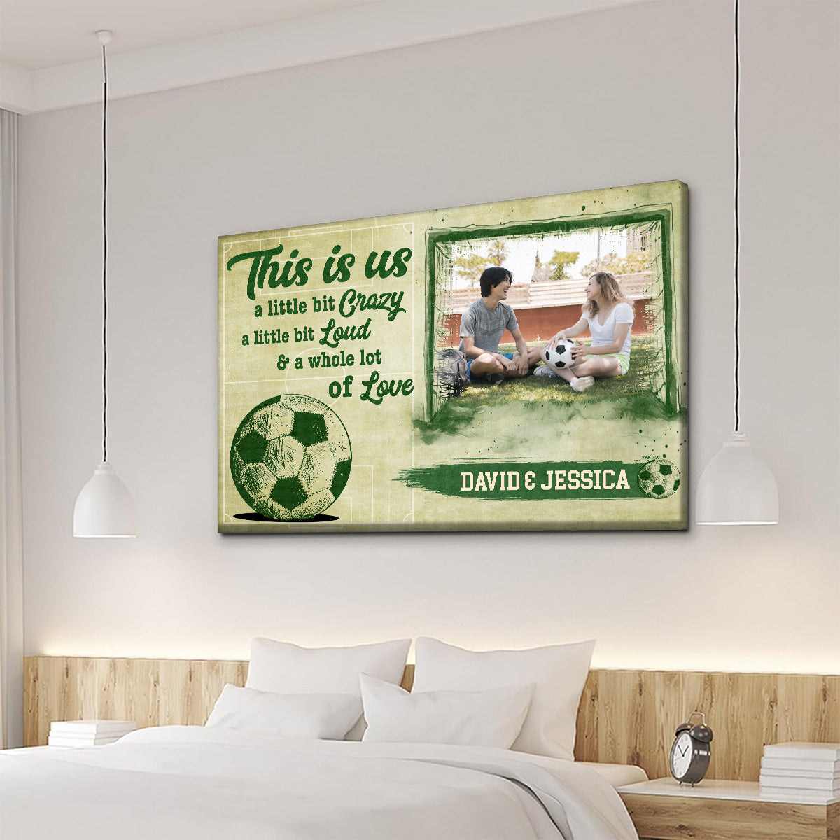 Personalized Name Soccer Couple Poster Canvas Print, A Little Bit Loud & A Whole Lot Of Love Quote, Sports Theme Wall Art, Personalized Canvas Wall Art, Gifts For Him Her Couple Love