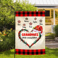 Custom Grandmas Little Snowflakes Flag, Christmas Plaid Heart Santa Hat Names Yard Sign, Holiday Season Lawn Decor, Custom Grandchildren Name Banner,  Gifts For Nana From Grandkids