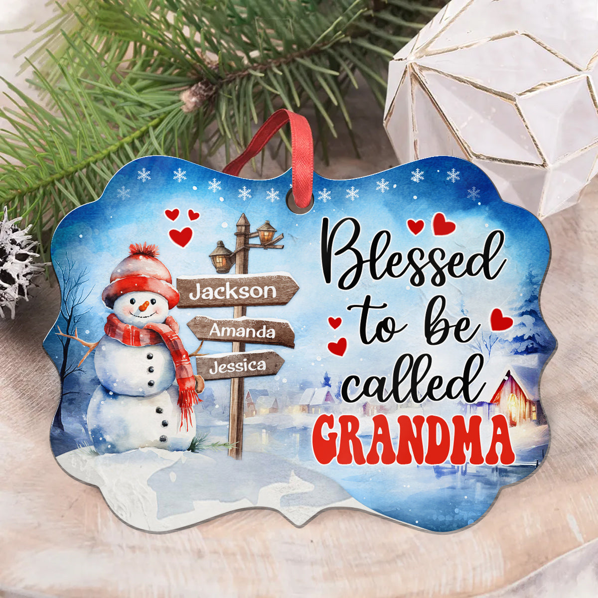 Grandma Gifts, Blessed To Be Called Grandma Cute Xmas Winter Street Sign, Personalized Christmas Ornament, Gifts For Nanny From Grandkids, Xmas Tree Decor Medallion Aluminum Ornament