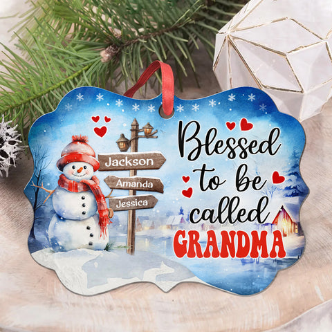 Grandma Gifts, Blessed To Be Called Grandma Cute Xmas Winter Street Sign, Personalized Christmas Ornament, Gifts For Nanny From Grandkids, Xmas Tree Decor Medallion Aluminum Ornament