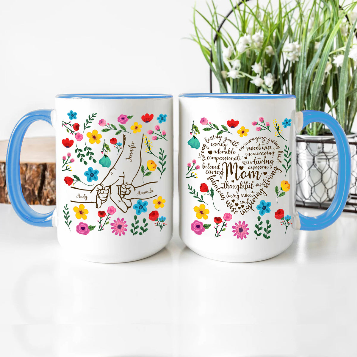 Gifts For Mother, Mom Thoughtful Awesome Sweet Love Holding Mom's Hand Flower, Personalized Coffee Mug, Gifts For Mother From Daughter Son, Ceramic Cup 11 15oz Cup, Gifts For Birthday