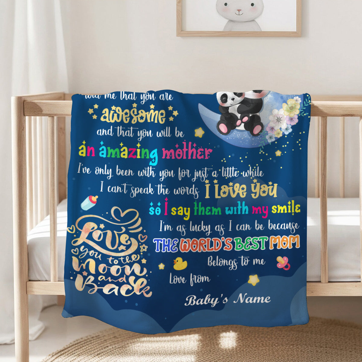 Mom To Be Gifts, Hi Mommy Grandma Told Me That Panda, 1st Mother's Day Blanket, Cute Baby Panda Blanket, Custom Newborn Swaddle, Infant Bedding Keepsake, Warm Flannel