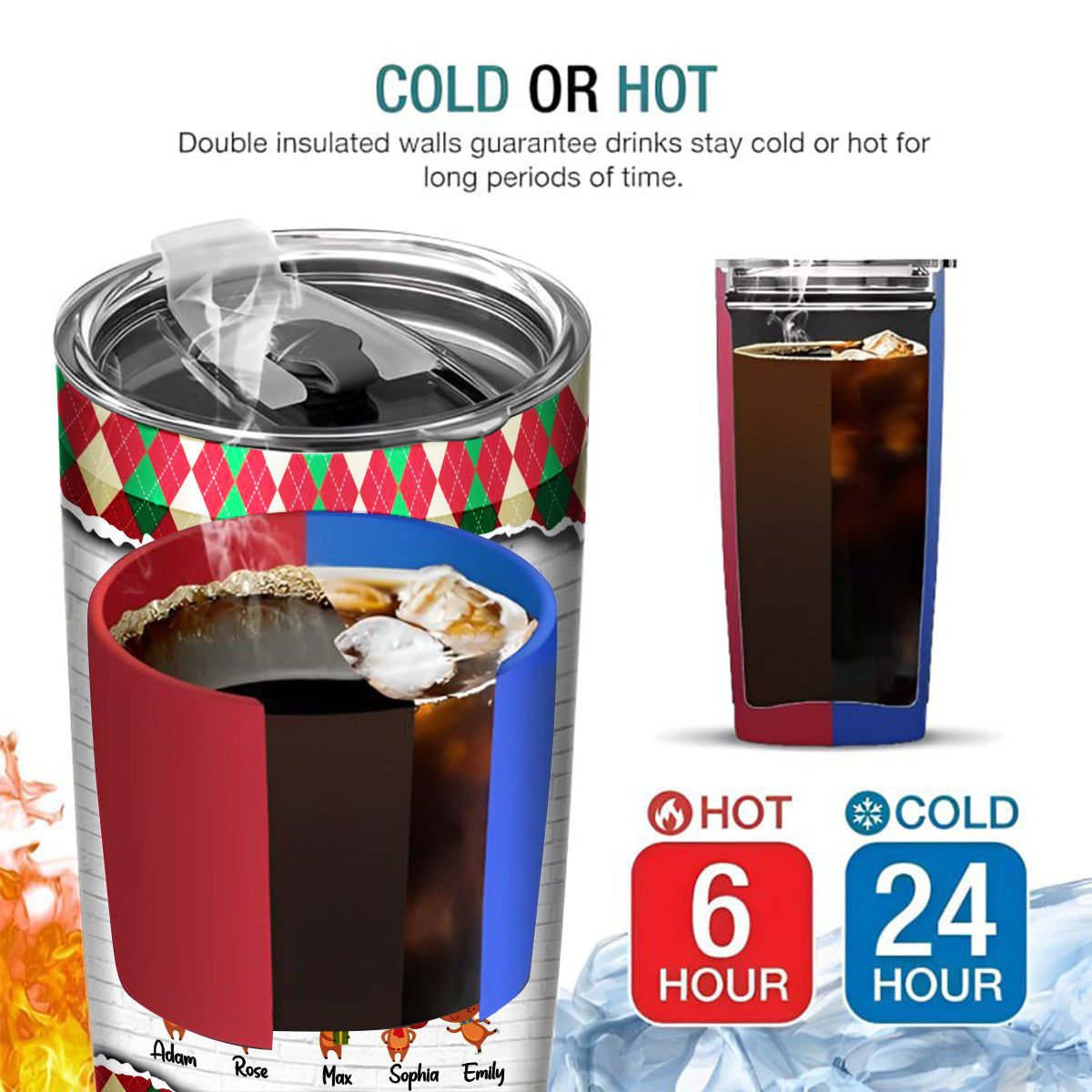 Cute Christmas Rainbow Tumbler, Grandma Custom Grandchildren Names Travel Cup, Winter Drinkware Cup, Rainbow Reindeer Family Names Travel Tumbler, Gifts For Nana From Grandkids, 20oz