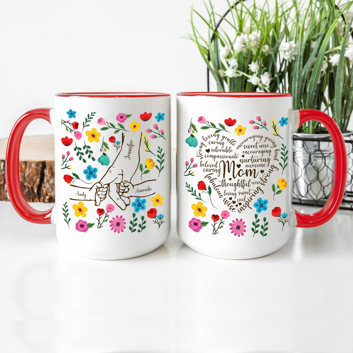 Gifts For Mother, Mom Thoughtful Awesome Sweet Love Holding Mom's Hand Flower, Personalized Coffee Mug, Gifts For Mother From Daughter Son, Ceramic Cup 11 15oz Cup, Gifts For Birthday