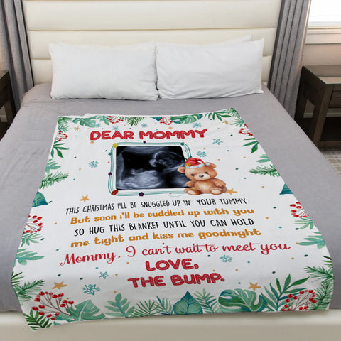 New Mom Gifts Ideas, Mommy I Can't Wait To Meet You Bear With Sonogram Photo, Personalized Blanket, Gifts For Mommy First Mom, Fleece Sherpa, Mom To Be Blanket, Gifts For Christmas