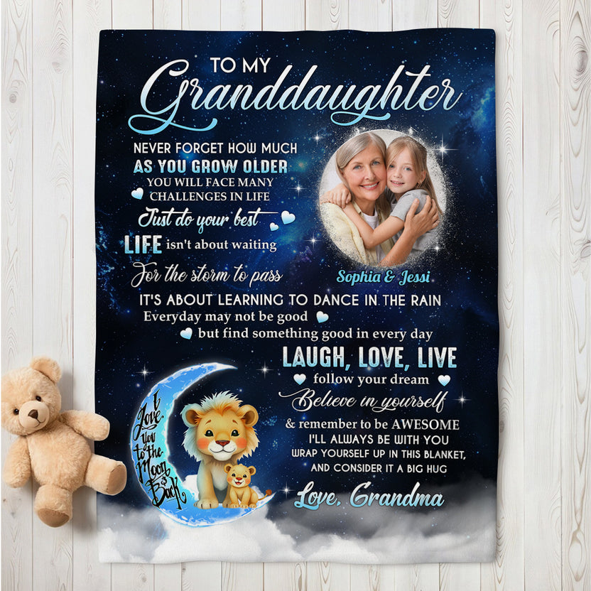 Granddaughter Gifts, Wrap Yourself Up In This Blanket Lions And Photo, Personalized Blanket, Gifts For Granddaughter From Grammy, Fleece Sherpa Blanket, Gifts For Christmas Birthday