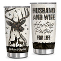 Buck And Doe Camo Pattern Deer Hunting Couple Husband And Wife Hunting Partner For Life, Personalized Tumbler, Gifts For Him Her, Custom 20oz With Lid Travel Cup, Gifts To Valentine