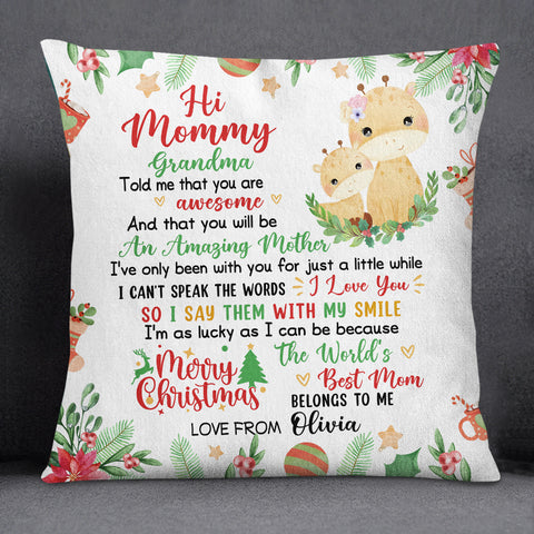 Personalized Square Pillow For New Mom From Family Pregnancy Gifts Grandma Told Me That You Are Awesome Merry Christmas Giraffe Custom Name Double Sided Sofa Couch Cushion On Christmas