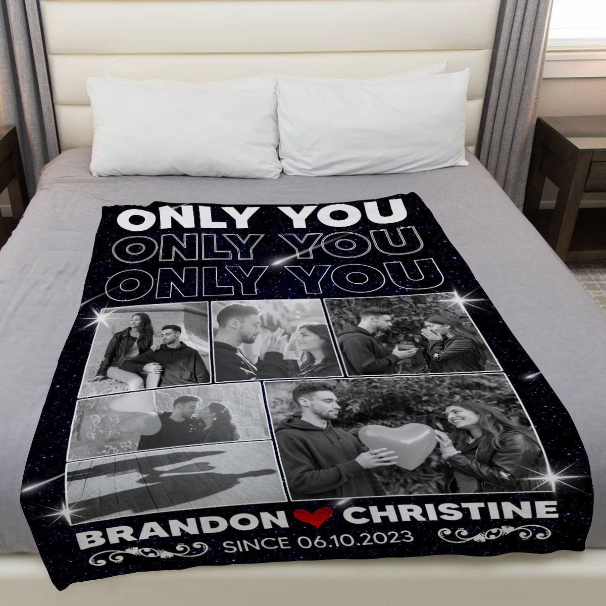 Custom Photo Blanket, Personalized Name And Year Blanket, Couple Memory Home Decor, Custom Relationship Memory, Gifts For Him Her Fleece Sherpa Gifts For Valentine Anniversary