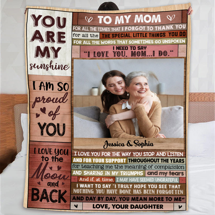 Gifts For Mom, Vintage Wooden Background Custom Love Letter Blanket To My Mom Warm And Cozy Blanket, Gifts For Mom From Daughter Son, Fleece Blanket, Gifts For Mothers Day Xmas