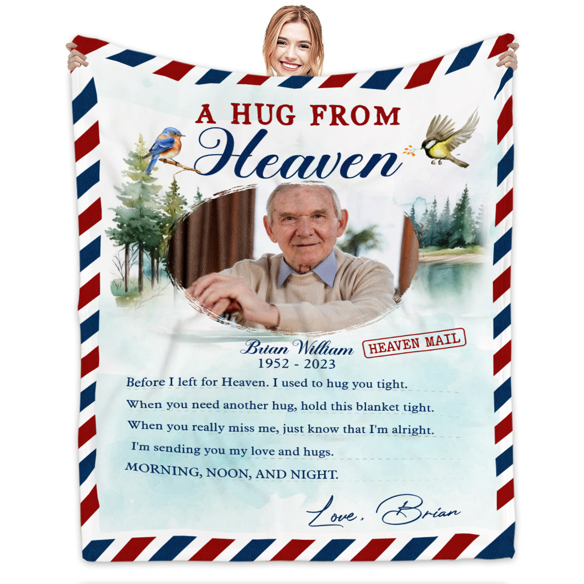 Bereavement Gifts Ideas, Personalized Memorial Blanket, A Hug From Heaven Letter Style Upload Memorial Photo, Loss Of Dad Mom Blanket, Fleece Sherpa, Bereavement Gifts For Anniversary