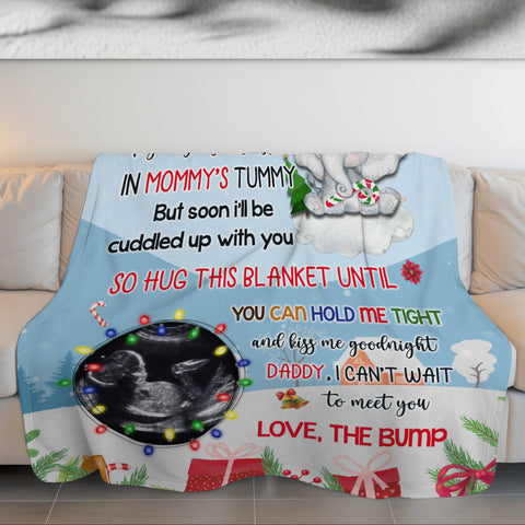 New Dad Gifts, Dear Daddy This Christmas I'm Snuggled In Mommy's Tummy Elephant Baby Ultrasound Photo , Personalized Blanket With Photo, Gifts For New Daddy, Fleece Sherpa Blanket