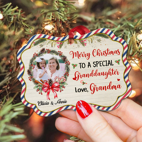 Personalized Grandma & Granddaughter Photo Ornament, Merry Christmas To A Special Granddaughter Keepsake, Custom Picture Medallion Ornament