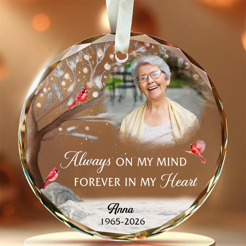 Sympathy Memorial Tree Decoration Glass Christmas Ornament, Remembrance Bauble, Xmas Decor, Holiday Tree Decor, Forever My Heart, Gifts For Loss Of Mom Dad Funeral Gifts For Anniversary