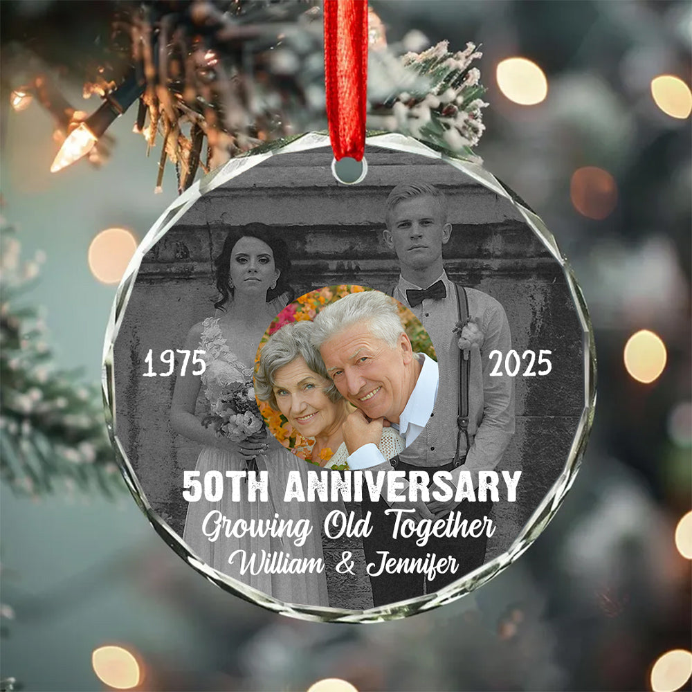 50th Anniversary Growing Old Together Glass Ornament, Then And Now Photo Keepsake, Wedding Memory Decor, Gifts For Parents Family Him Her, Xmas Tree Decor, Gifts For Valentine