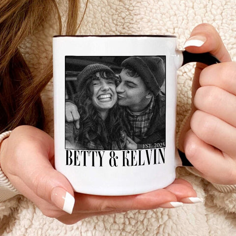 Couple Photo Mug, Personalized Name Custom Black White Photo, Romantic Matching Couple, Personalized Coffee Mug, Gifts For Him Her Honey, Ceramic 11 15oz Cup, Gifts For Valentine