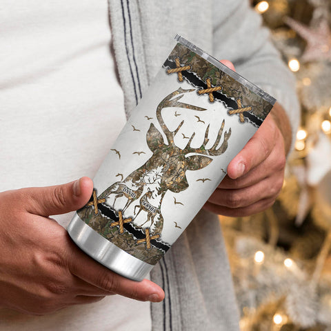 Personalized Tumbler For Him Her From Darling Husband And Wife Hunting Partners For Life Deer Hunting Camo With Image Custom Name 20oz With Lid Travel Cup Birthday