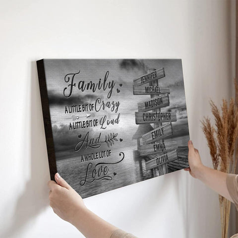 Personalized Canvas Wall Art For Mom Dad Grandma From Kids Grandkids Wooden Signs Black White A Little Crazy Custom Multi Name Poster Prints Home Decor Family Gifts For Mom Dad On Birthday