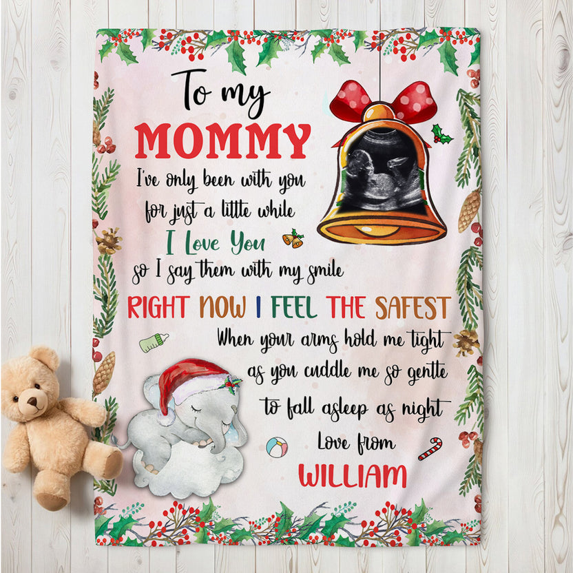 Pregnant Mom Gifts, Mommy I've Been With You A Little While Elephant And Sonogram Bell Blanket, Gifts For Mom To Be, Fleece Sherpa, New Mom Blanket, Gifts For Xmas Christmas