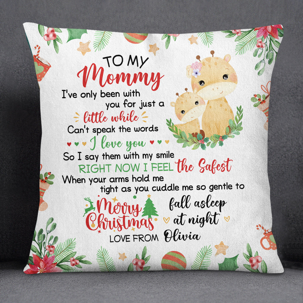 Personalized Square Pillow For New Mom From Family Pregnancy Gifts Cute Giraffe With Baby Sleeping I've Only Been With You Xmas Custom Name Double Sided Sofa Couch Cushion On Christmas