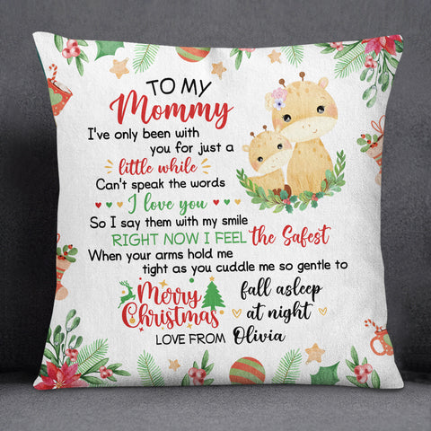 Personalized Square Pillow For New Mom From Family Pregnancy Gifts Cute Giraffe With Baby Sleeping I've Only Been With You Xmas Custom Name Double Sided Sofa Couch Cushion On Christmas