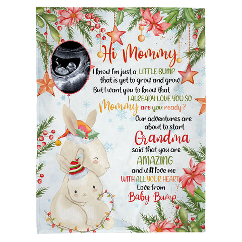 Personalized Bunny Pregnancy Announcement Blanket From Baby Bump, Ultrasound Gifts For New Mom And Dad, Soft Cozy Blanket For Expecting Parents, Baby Reveal Keepsake Christmas Presents
