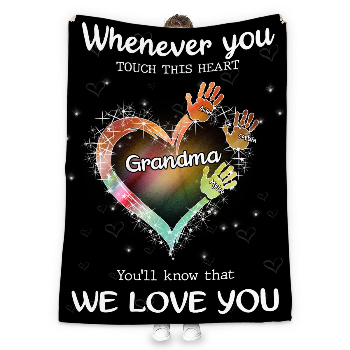 Gifts Ideas For Grandparents, Whenever You Touch This Heart Handprints, Personalized Blanket, Gifts For Gigi From Granddaughter, Custom Fleece Sherpa Blanket, Gifts For Christmas