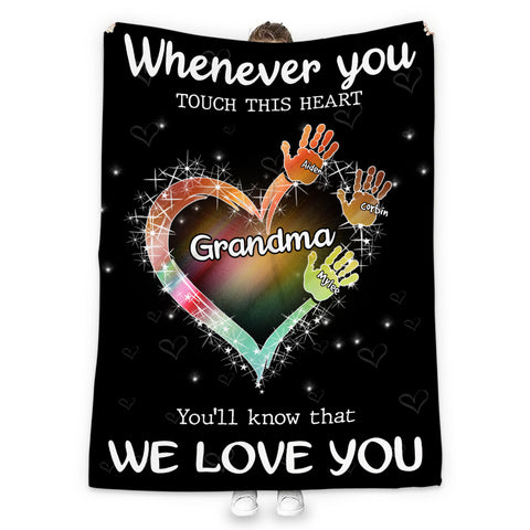 Gifts Ideas For Grandparents, Whenever You Touch This Heart Handprints, Personalized Blanket, Gifts For Gigi From Granddaughter, Custom Fleece Sherpa Blanket, Gifts For Christmas
