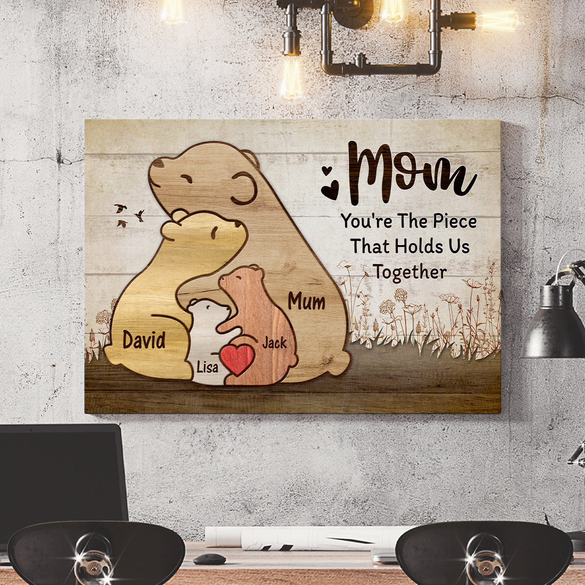 Useful Gifts For Mom You're The Piece That Holds Us Together Pieces Bears Mommy Kids Canvas Wall Art Poster Prints Wall Decor