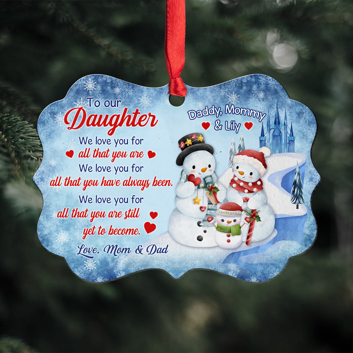 Daughter Gifts, Love You For All That You Are Snowflakes Medallion Aluminum Ornament, Personalized Christmas Ornament, Gifts For Girls From Mom Dad, Xmas Tree Decor