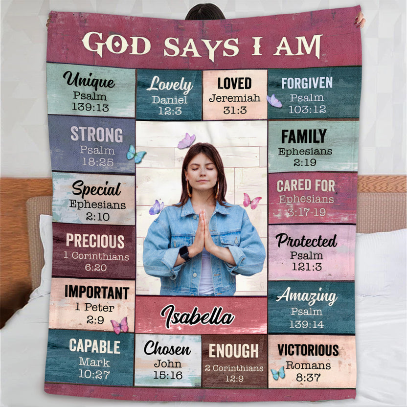 Personalized Blanket For Girl Women Family Friends Religious Gifts God Says I Am Inspirational Positive Thinking Daily Affirmation Mental Health Fleece Sherpa Blanket For Birthday