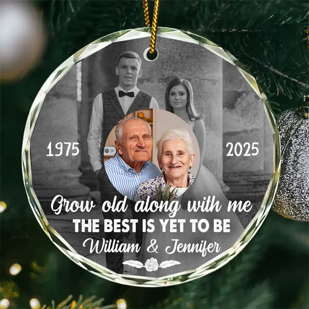 Grow Old Along With Me The Is Yet To Be, Anniversary Glass Ornament, Wedding Photo Keepsake, 50 Year Love Ornament, Then & Now Photo Collage, Gifts For Parents Family Him Her Valentine