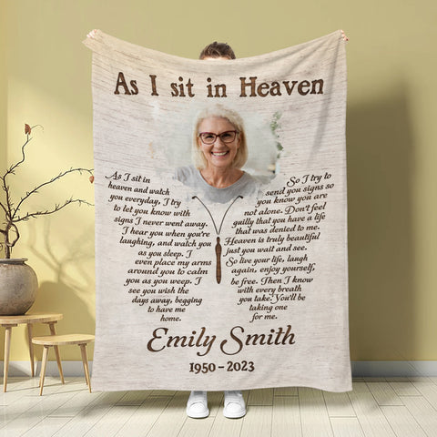 Sympathy Gifts, Personalized Memorial Blanket With Photo, Angel In Heaven As Sit In Heaven Butterflies With Photo, Loss Of Mom Dad Blanket, Fleece Sherpa, Sympathy Gifts For Anniversary