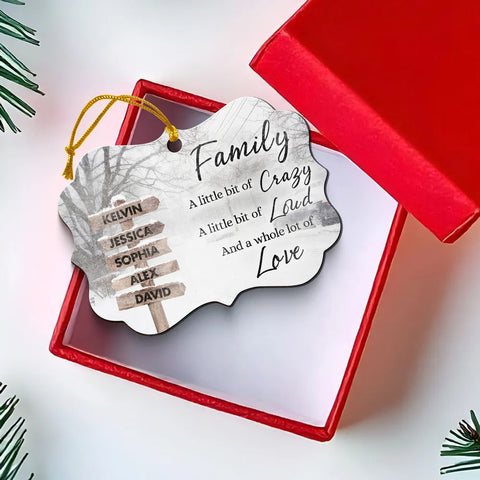 Family Little Bit Crazy, Little Bit Of Loud And Whole Lot Of Love Wooden Street Sign With Names Winter Christmas Ornament
