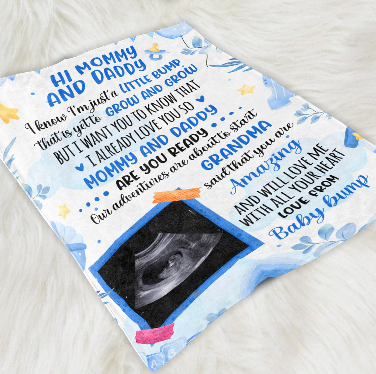 1st Time Expecting Parents Gifts, Blue Theme Ultrasound Picture I'm Just A Bump, Personalized Blanket, Gifts For New Parents, Fleece Sherpa Blanket, Baby Shower For Father's Day