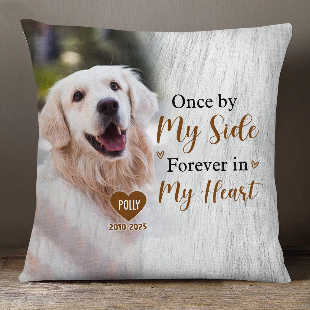 Pet Bereavement Gifts, Once By Side Forever In Heart Upload Memorial Pet Photo, Personalized Memorial Pillow, Gifts For Loss Of Doggy, Sofa Couch Remembrance