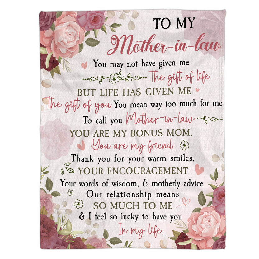 Personalized To My Mother In Law Blanket From Daughter In Law So Lucky To Have You My Life Floral Custom Gifts For Mother In Law Fleece Sherpa Blanket For Birthday Mother's Day Wedding