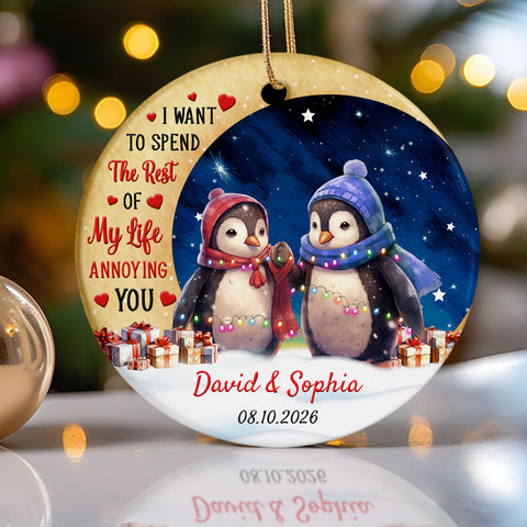 I Want To Spend Rest Of My Life Annoying You Penguin Couple Crescents Moon, Penguin Couple Keepsake Holiday Decor, Couples Christmas Ornament, Personalized Christmas Ornament