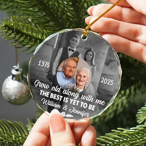Grow Old Along With Me The Is Yet To Be, Anniversary Glass Ornament, Wedding Photo Keepsake, 50 Year Love Ornament, Then & Now Photo Collage, Gifts For Parents Family Him Her Valentine