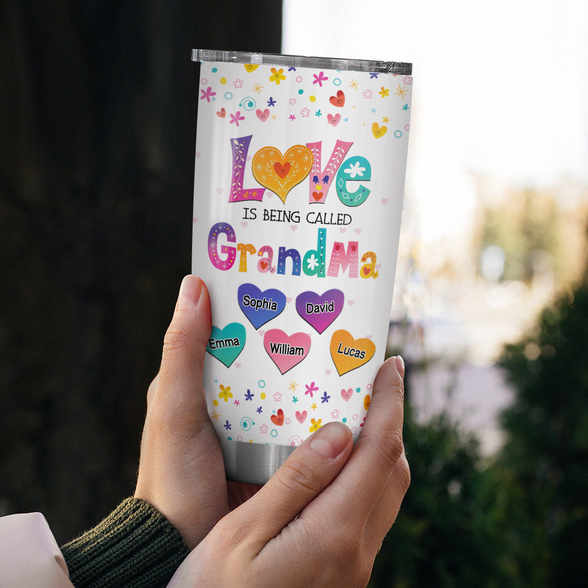 Gifts For Grandparents, Colorful Pattern Mom Grandma Love Is Being Called Grandma , Personalized Tumbler, Gifts For Gigi From Grandkids, 20oz With Lid Travel Cup Mother's Day