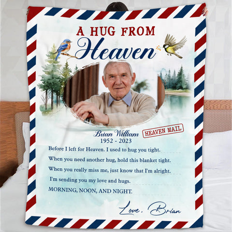 Bereavement Gifts Ideas, Personalized Memorial Blanket, A Hug From Heaven Letter Style Upload Memorial Photo, Loss Of Dad Mom Blanket, Fleece Sherpa, Bereavement Gifts For Anniversary