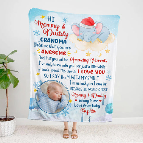 New Parents Gifts, I've Only Been With You For Just A While Elephant Cute Baby Picture, Personalized Blanket, Gifts For New Parents, Fleece Sherpa Blanket, New Parents Blanket For Xmas