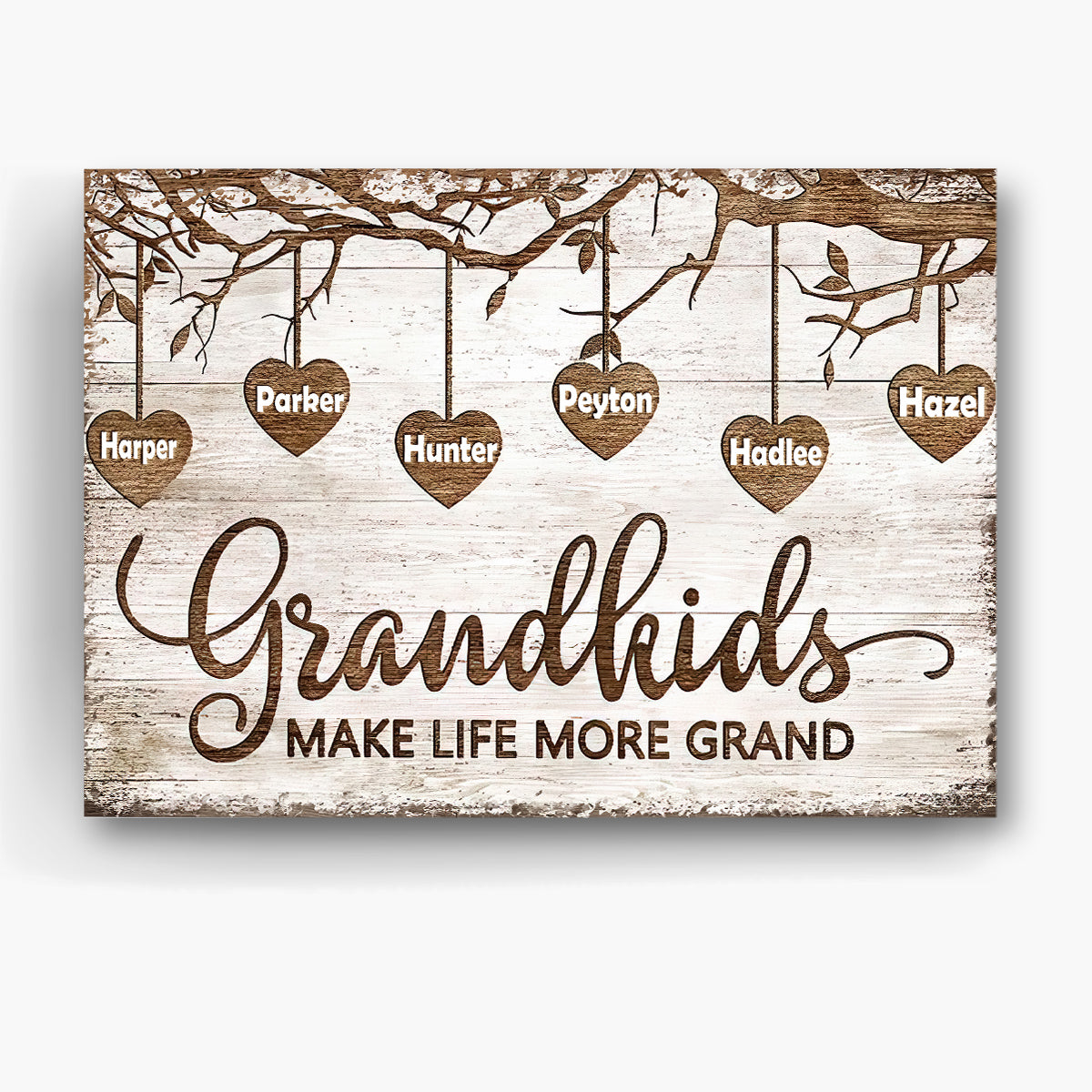 Grandma Gifts, Grandchild Papa And Nana Gifts Grandkids Make Life More Grand Wooden Tree Hearts Personalized Canvas Wall Art, Gifts For Nana Poster Prints Wall Decor, Gifts For Birthday