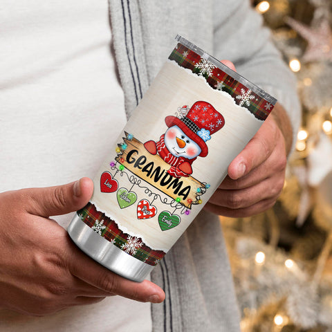 Custom Grandma Tumbler, Christmas String Lights Grandchildren Name, Winter Drinkware Cup, Personalised Grandma Xmas Stainless Steel Cup, Personalized Tumbler, Gifts For Nana Grandmother
