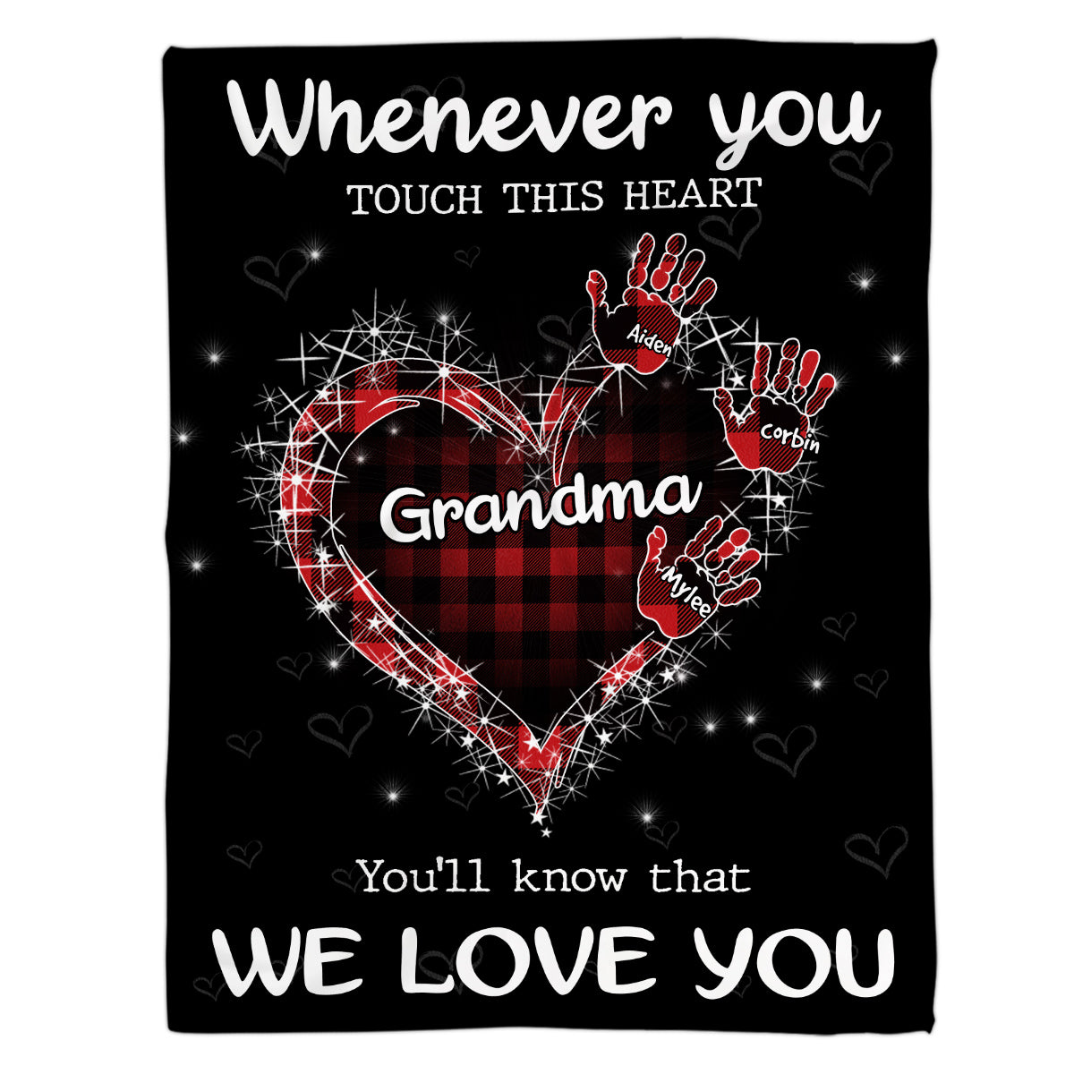 Grandma Gifts, Whenever You Touch This Heart Handprints, Personalized Blanket, Gifts For Grandma From Grandson, Custom Fleece Sherpa Blanket, Gifts For Christmas Xmas Birthday