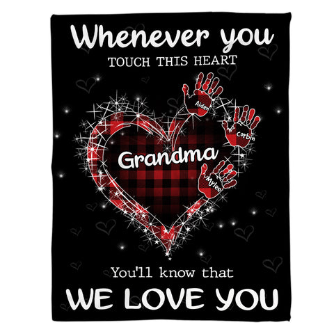 Grandma Gifts, Whenever You Touch This Heart Handprints, Personalized Blanket, Gifts For Grandma From Grandson, Custom Fleece Sherpa Blanket, Gifts For Christmas Xmas Birthday