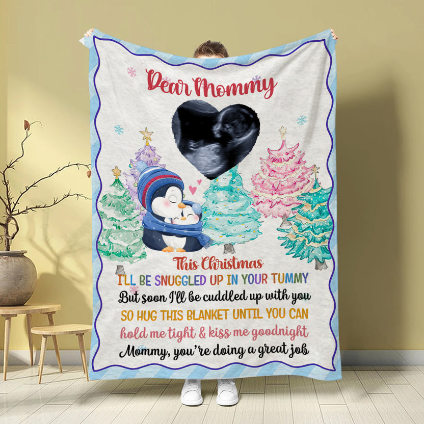Mom To Be Gifts, This Christmas I Am Snuggled Up In Your Tummy Upload Ultrasound Giraffe, Personalized Blanket, Gifts For Mommy, Fleece Sherpa, New Mom Blanket, Gifts For Christmas