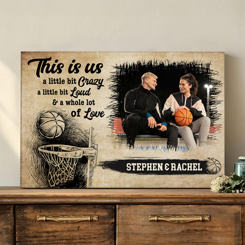 Personalized Name Couple Basketball Canvas Wall Art, A Little Bit Loud & A Whole Lot Of Love Quote Decor, Athletic Theme Print Canvas Wall Art, Gifts For Him Her Poster Prints Decor